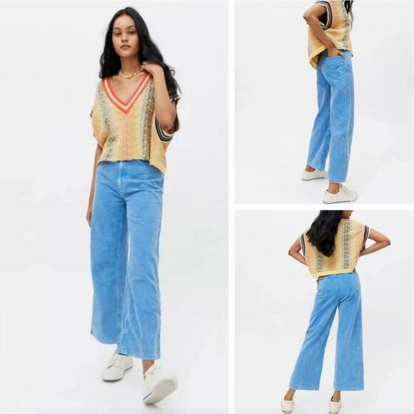 BDG Urban Outfitters Blue Corduroy Pants Womens 29 Wide Leg Boho Relaxed Pastel - Picture 1 of 10